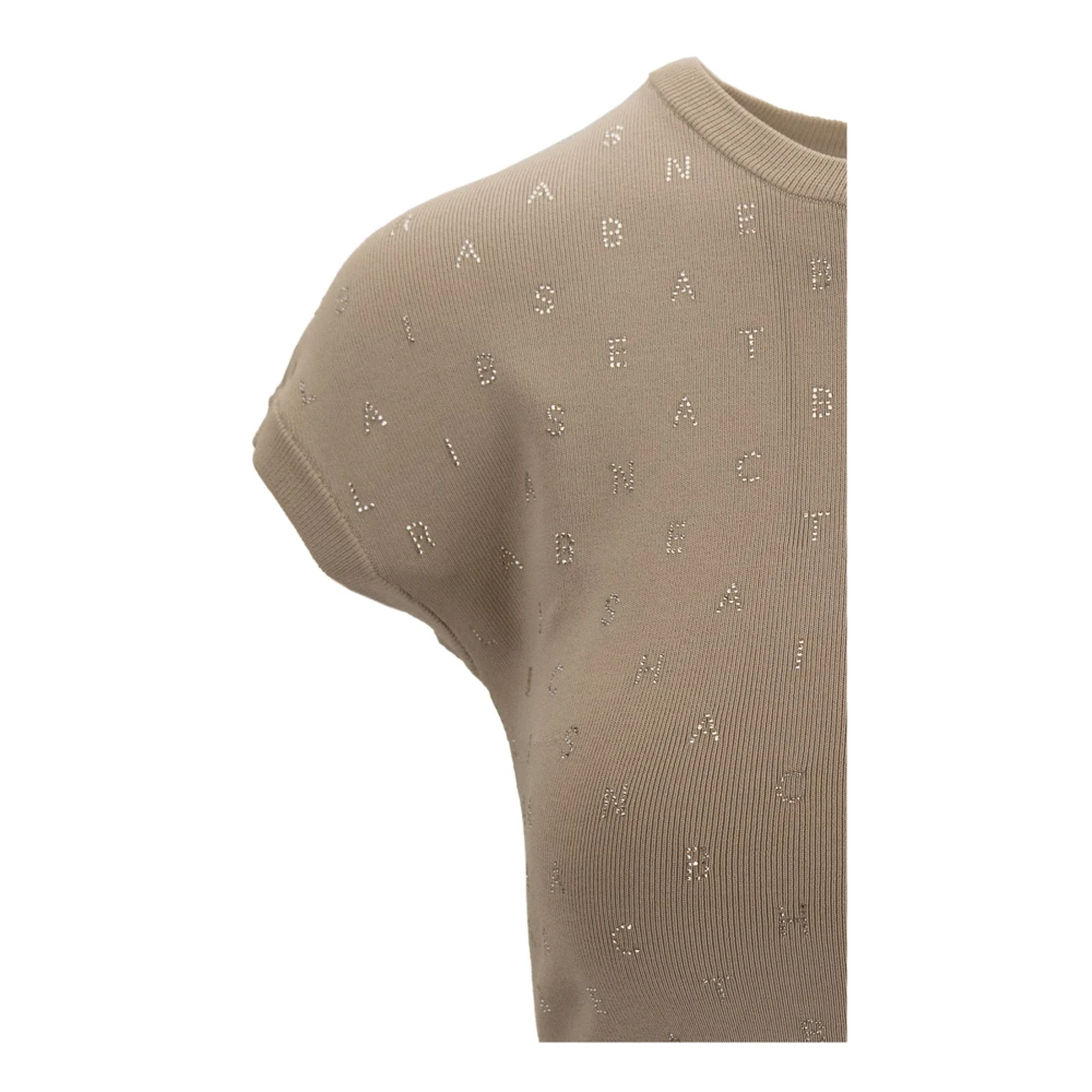 Elisabetta Franchi Cropped Top met Glazen Decoraties Beige Dames