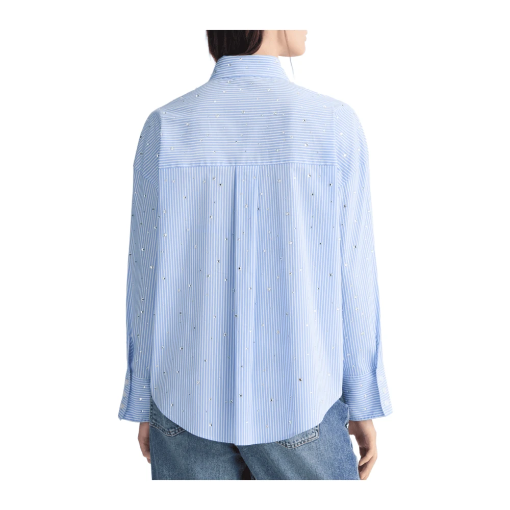 Liu Jo Luxe Blauw Katoenen Overhemd met Strass Decoraties Blue Dames