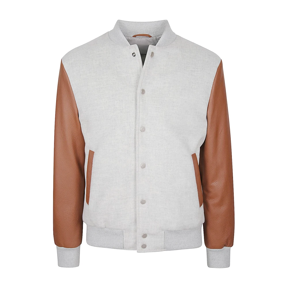 Eleventy Bomberjack Wol Leer Bicolor Gray Heren