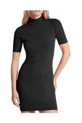 Logo Jacquard Knit Mock Neck Dress