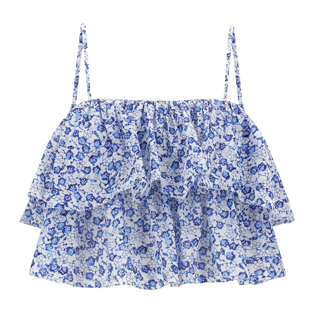 Marant Étoile Women's Blue Sleeveless Tops, M, Erisa Ruffled Floral Top