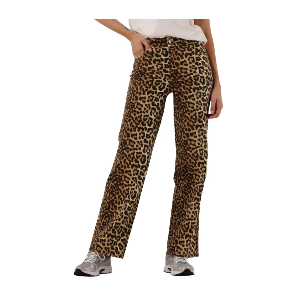 Y.A.S Leopard Print High Waist Wide Jeans Brown Dames