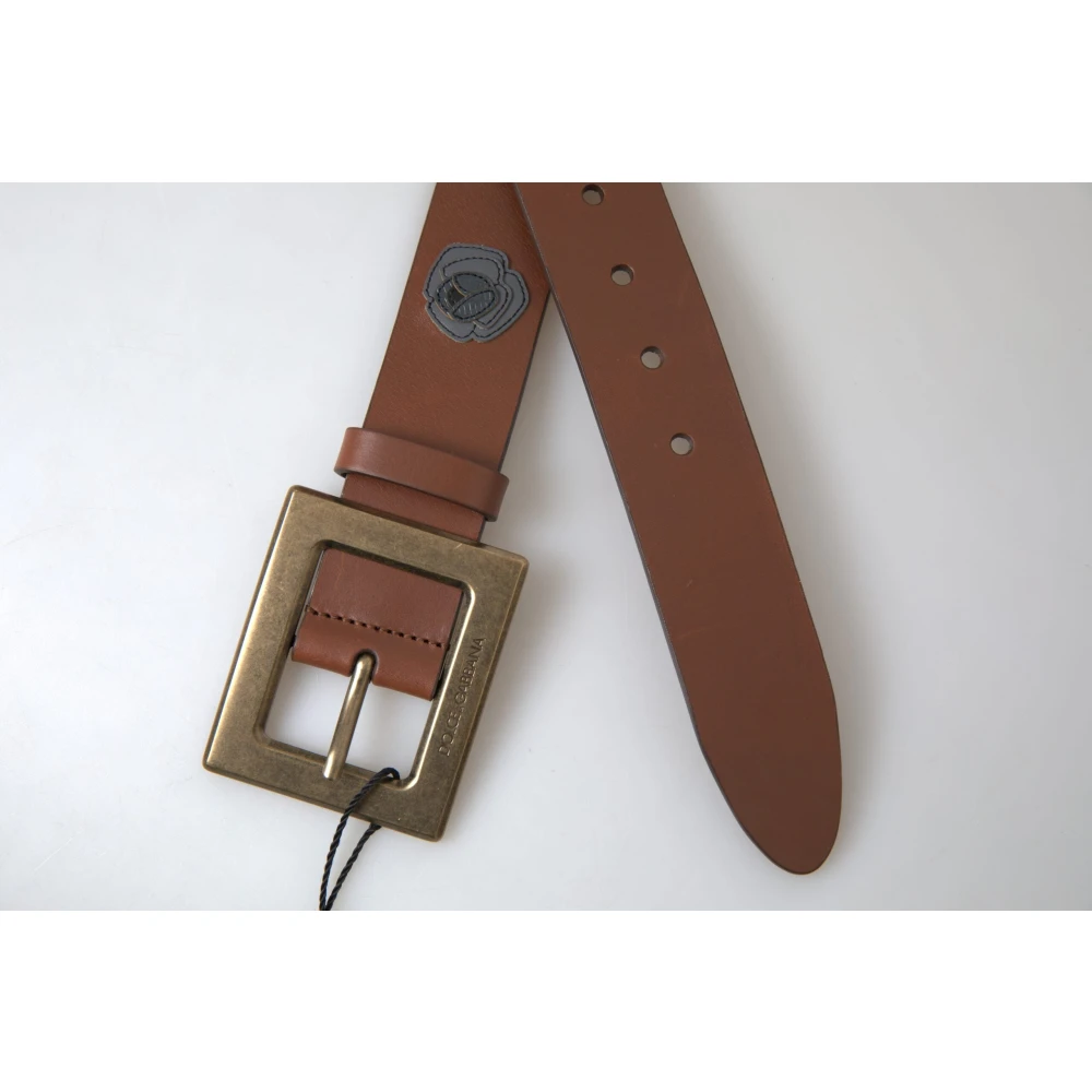 Dolce & Gabbana Elegante Leren Riem met Metalen Gesp Brown Heren