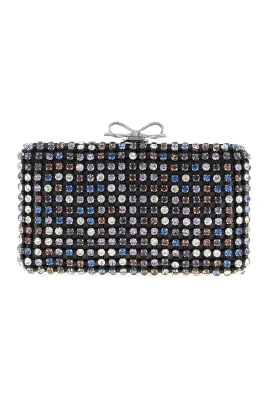 Multi Crystal Chainmail Satin-Effect Clutch