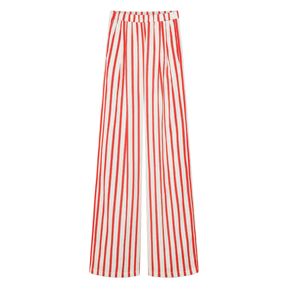 Forte Forte Women's Red Wide Trousers, S, Contemporary Cotton Pinstriped Straight Trousers