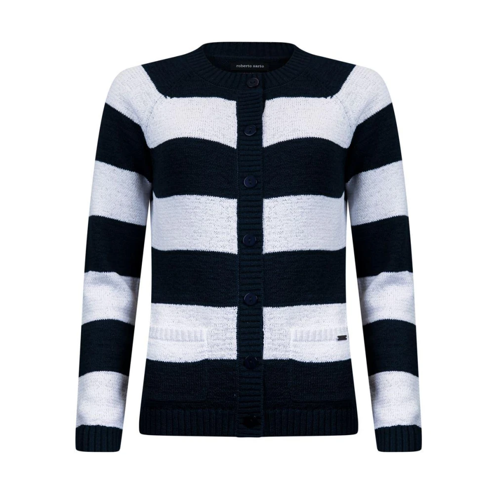 Roberto sarto Gestreepte Cardigan Vest Marineblauw-Wit Black Dames
