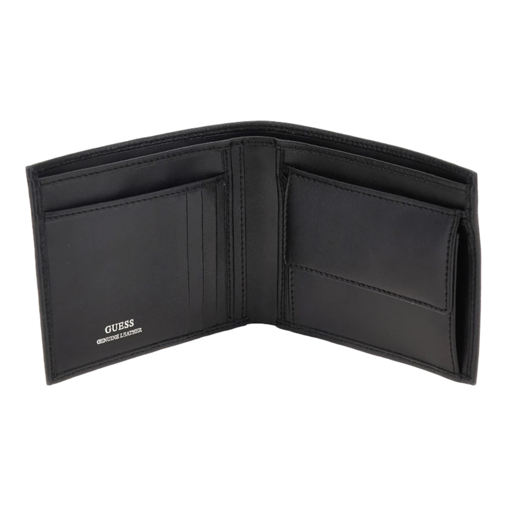 Guess Zwarte leren portemonnee en kaarthouder Black Heren