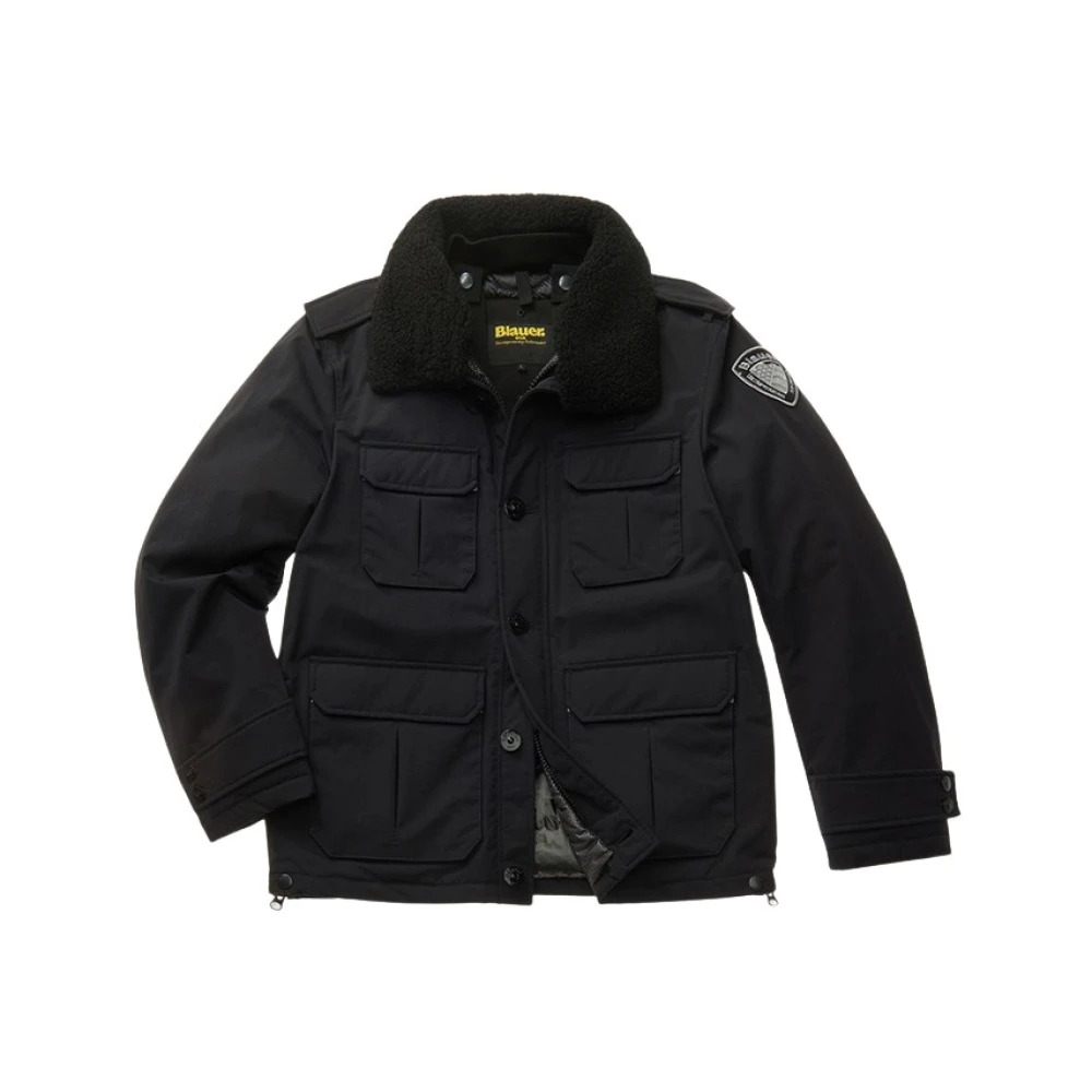 Blauer Mannelijk Zwart Jassen Heren, S, Polyester, E Nims Jas Met Synthetische Bontkraag