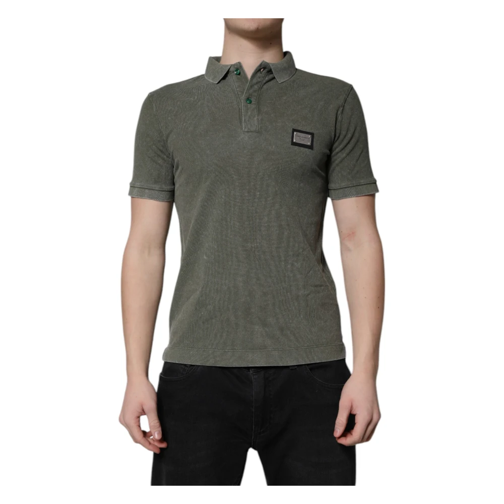 Dolce & Gabbana Men's Green Logo Plaque Cotton Polo