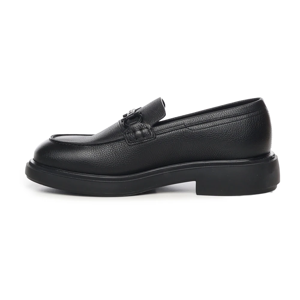 Ferragamo Zwarte Leren Platte Schoenen Italië