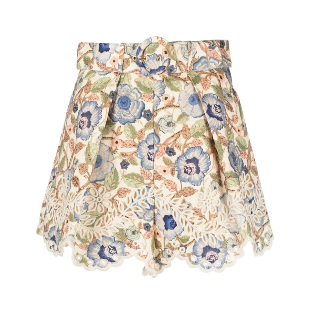 Zimmermann Geborduurde linnen shorts met bloemenprint Multicolor Dames