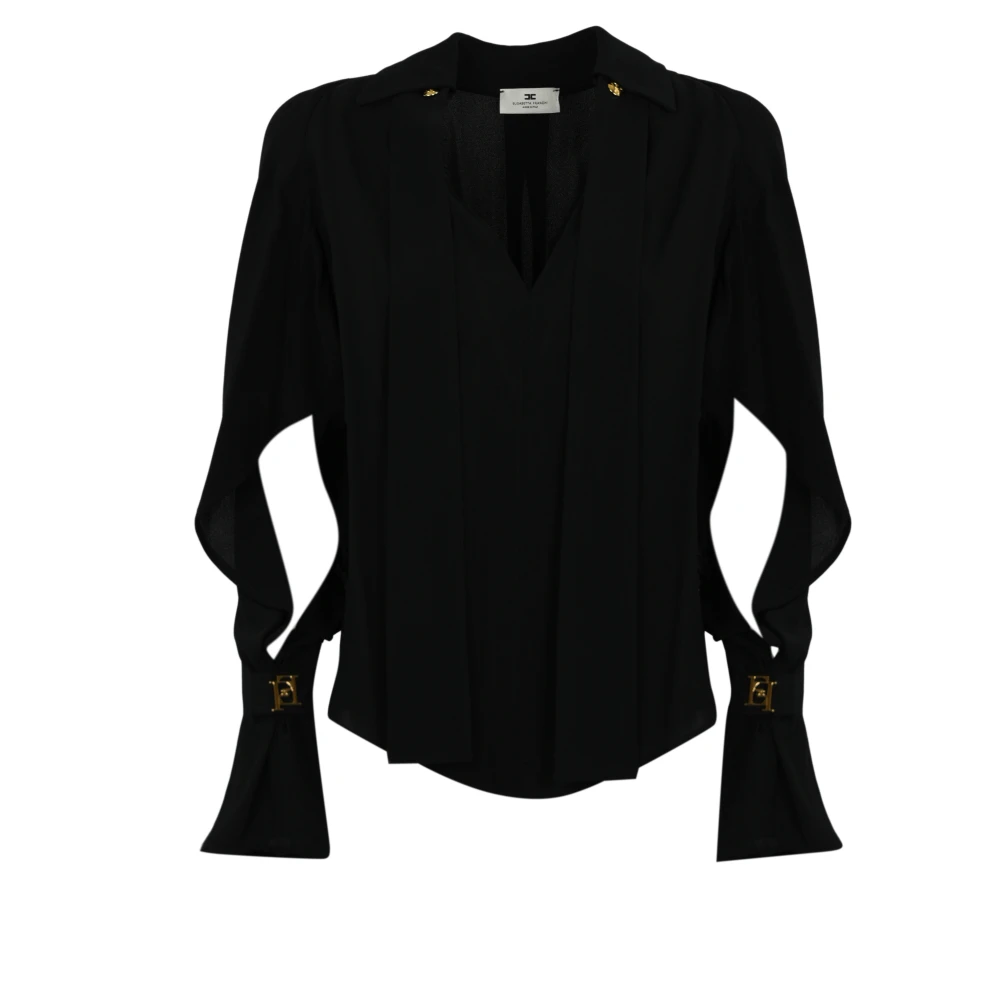 Elisabetta Franchi Zwarte Georgette Shirt met Cut-Out Mouwen Black Dames