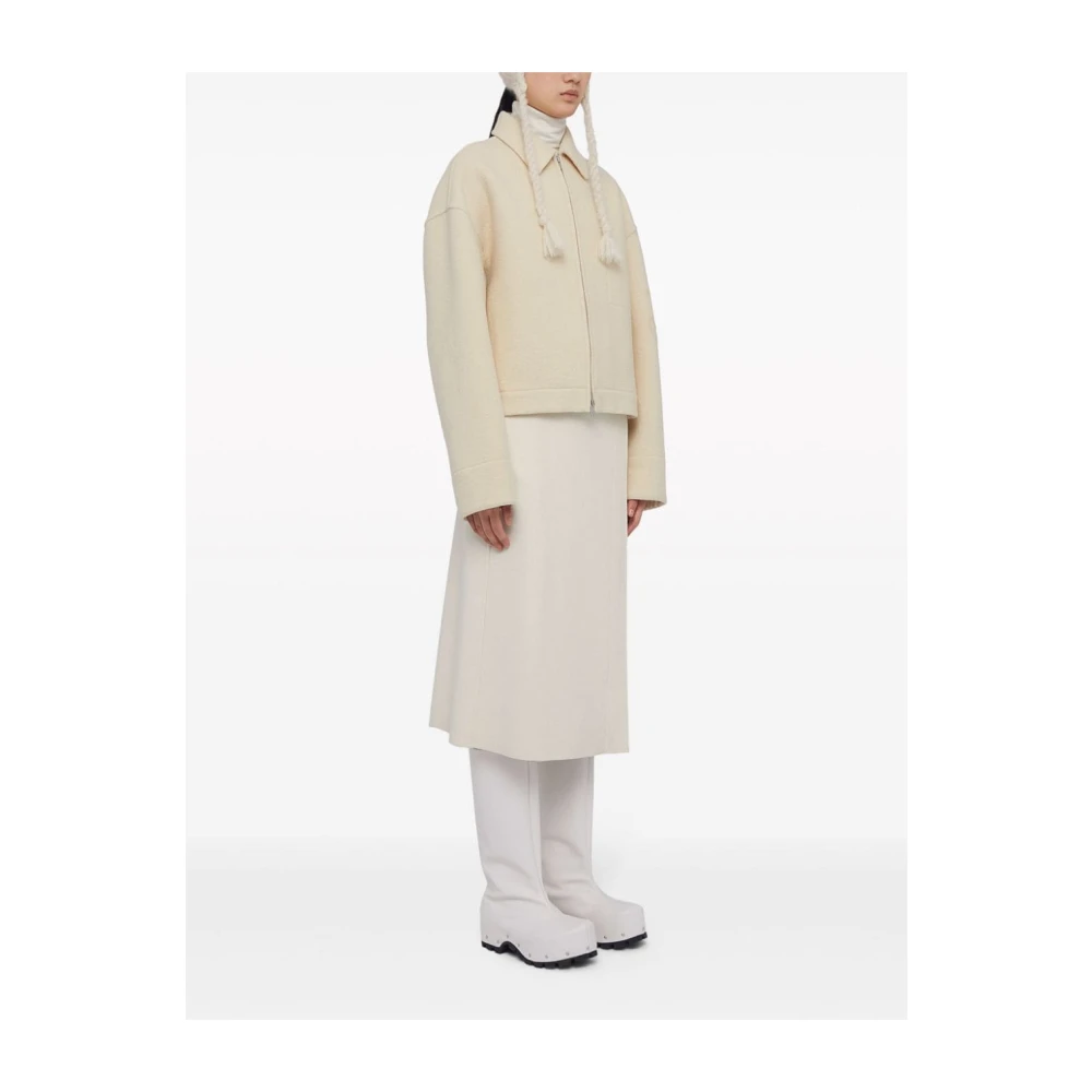 Jil Sander Beige Wol Logo Shirt Rits Zak Beige Dames