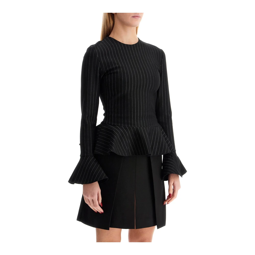 Ganni Pinstripe Peplum Top met Uitlopende Mouwen Black Dames