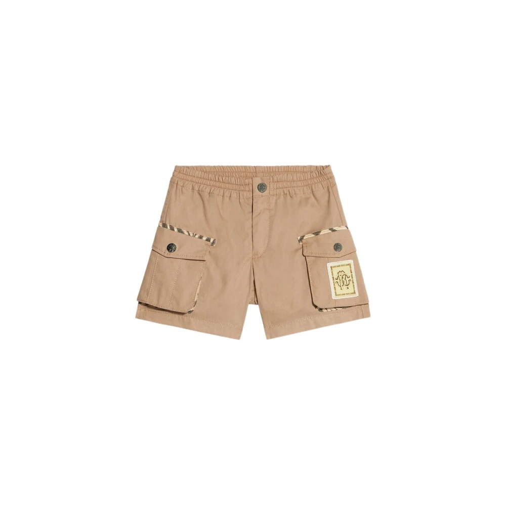 Roberto Cavalli , Shorts, Male, Beige, 2 Y, Cotton Utility Shorts With Tiger Print