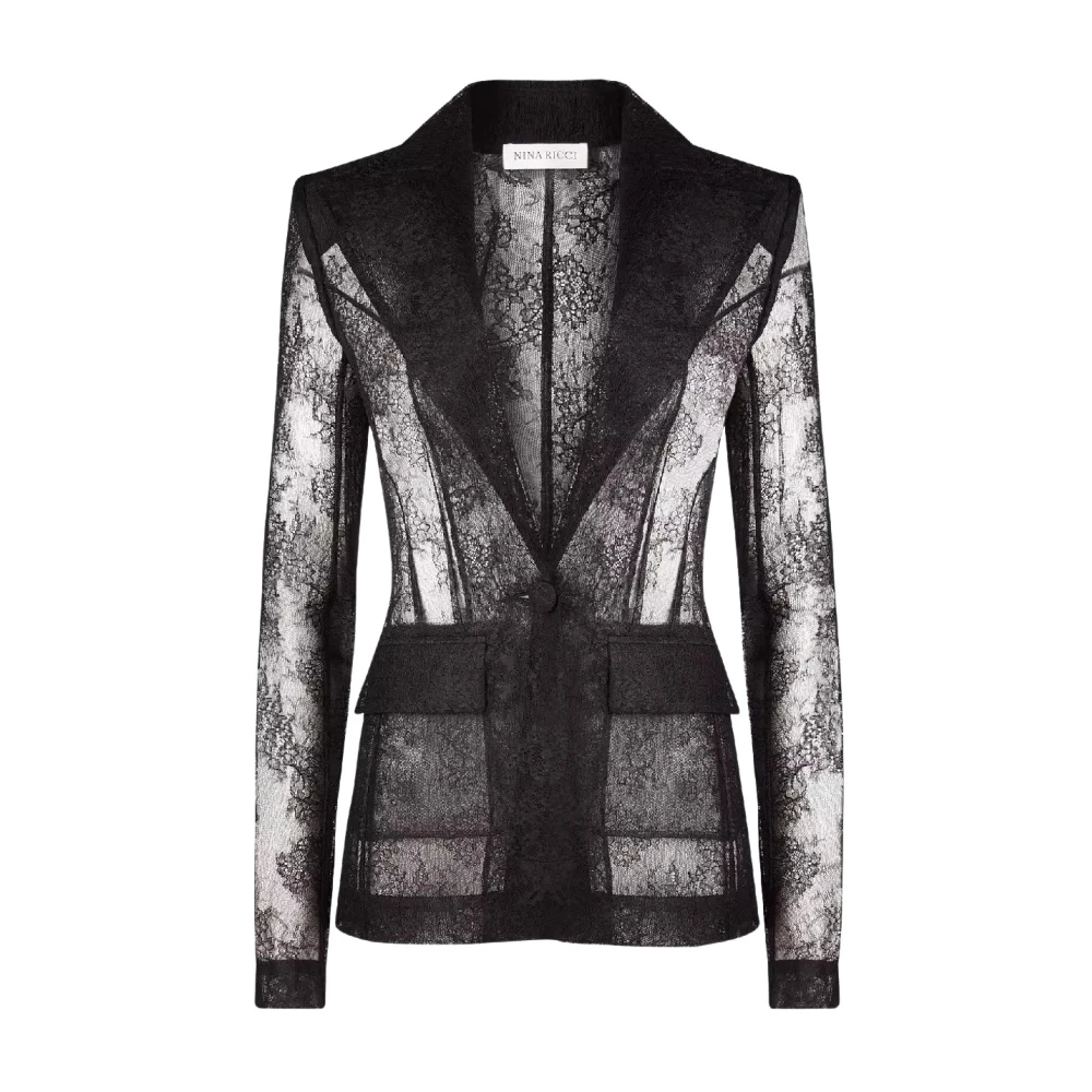 Nina Ricci Zwarte Kant Blazer Black Dames