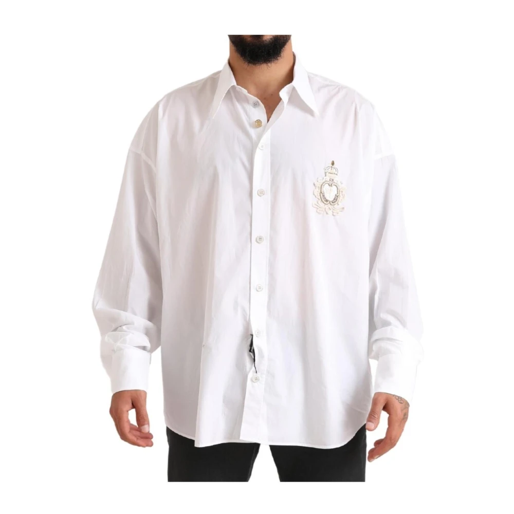 Dolce & Gabbana Klassiek Logo Katoenen Overhemd White Heren