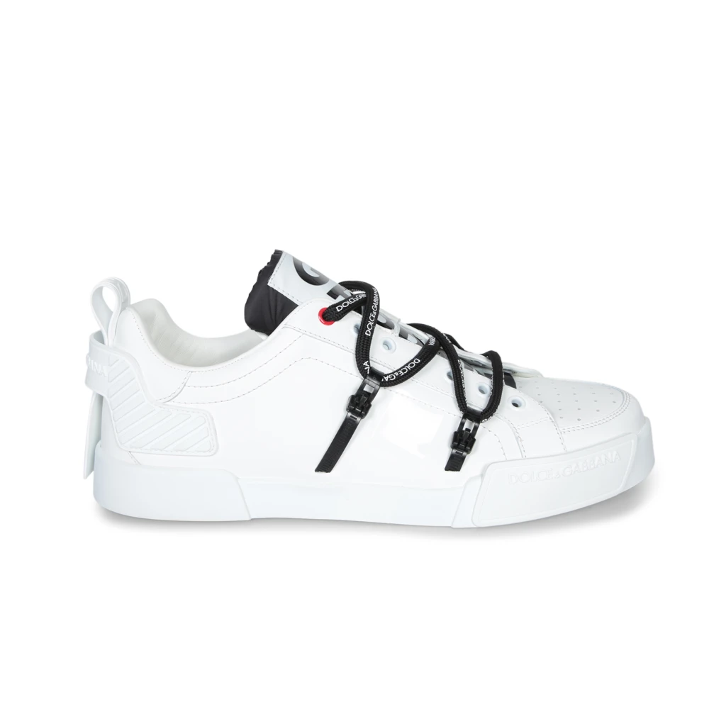 Dolce & Gabbana Men's White Sneakers,, Leather Low-Top Trainers Size 7