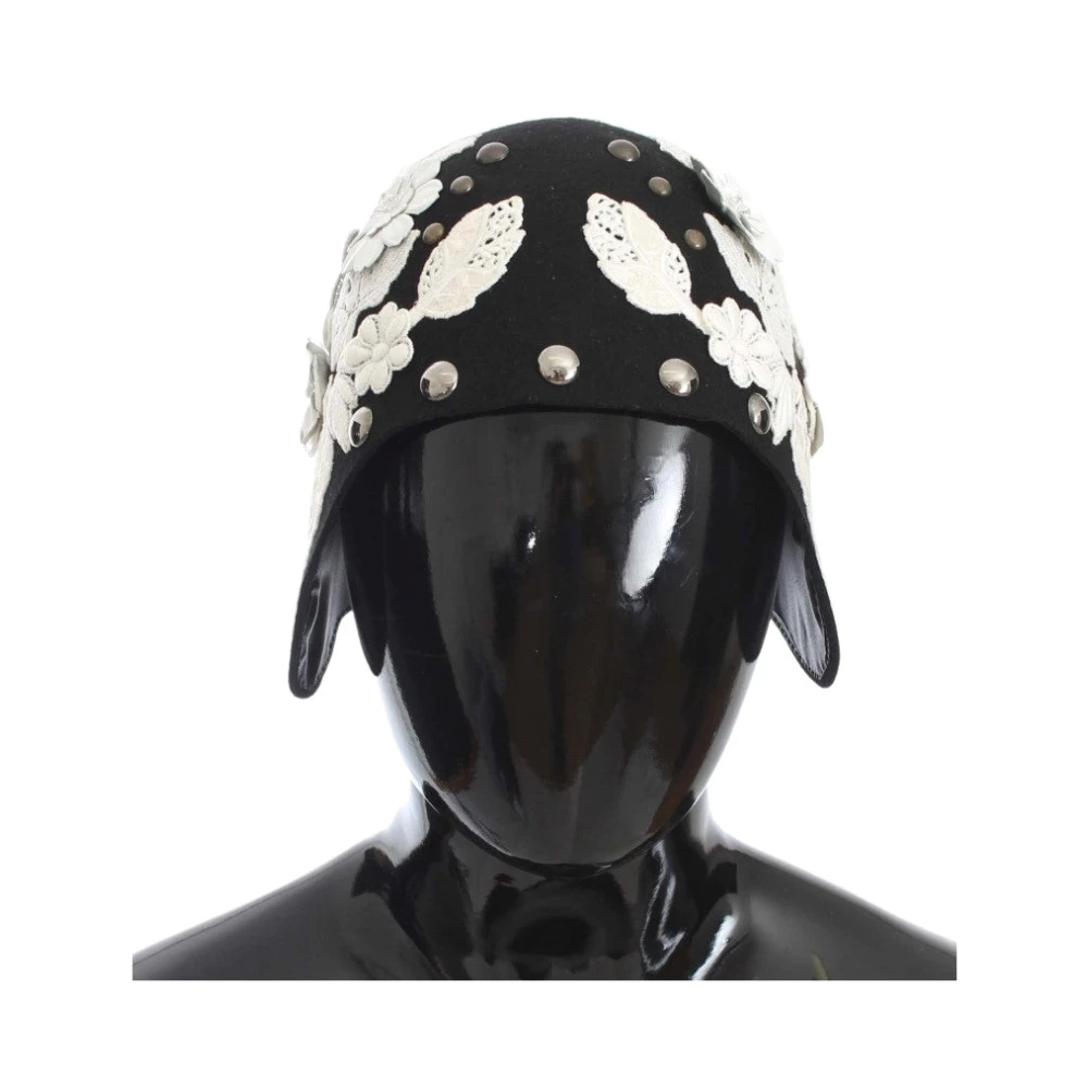 Dolce & Gabbana Women's Black Accessories, One Size, Wool Floral Gold Leaf Hat