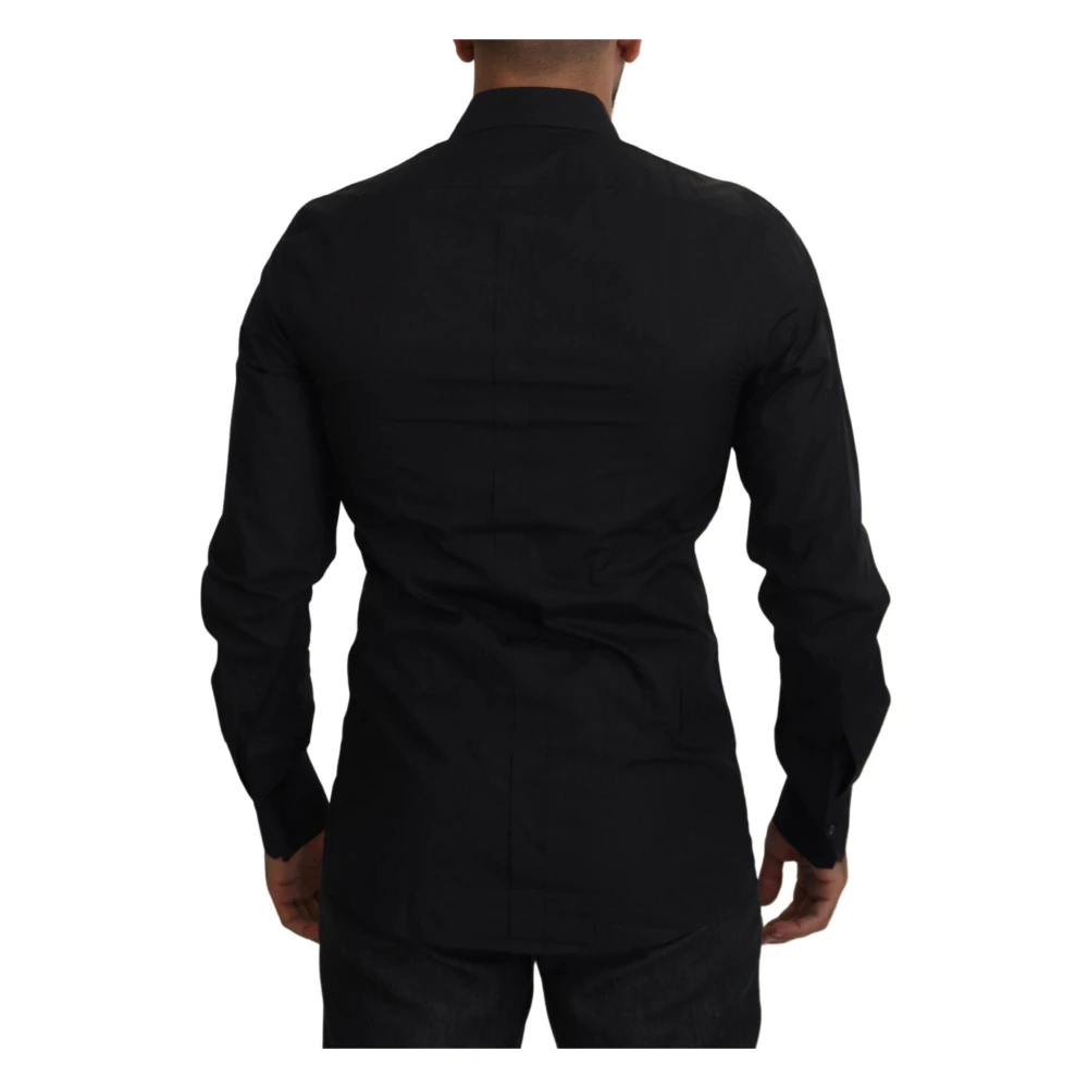 Dolce & Gabbana Zwarte katoenen overhemd met bloemenborduursel Black Heren