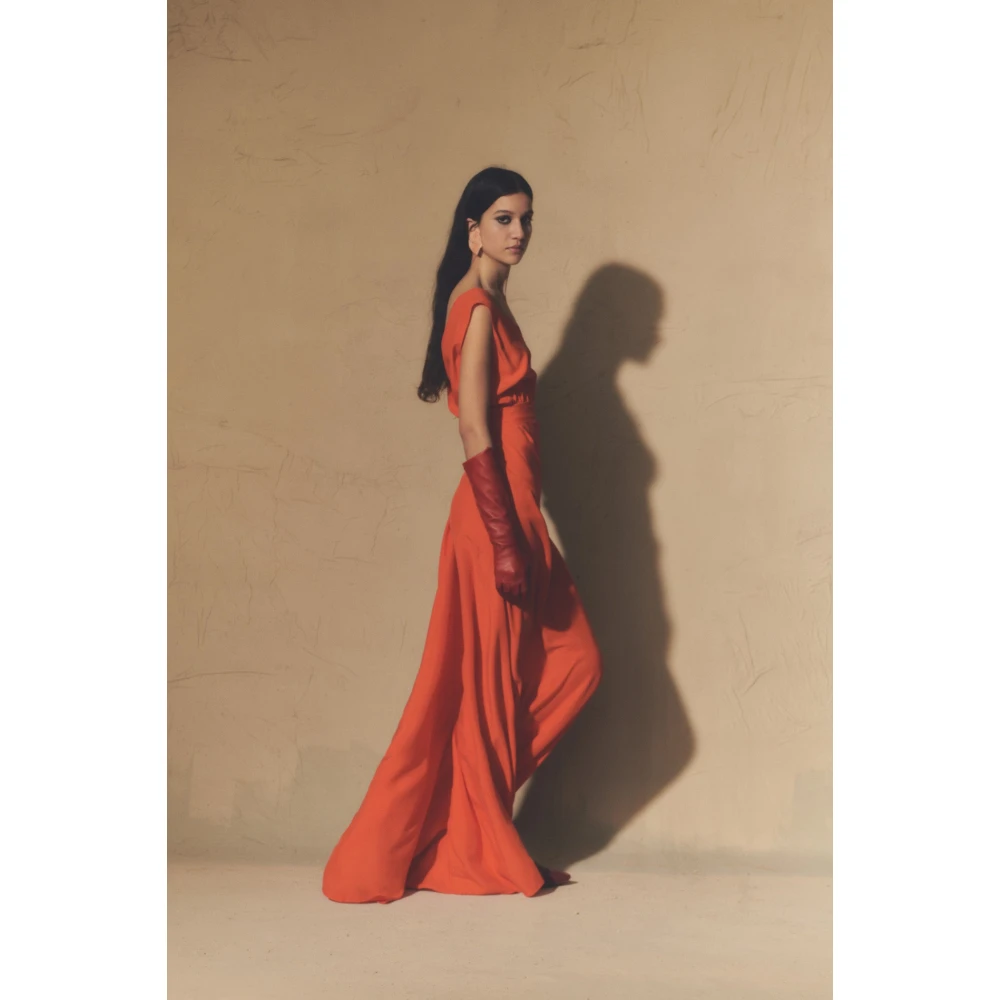 Cortana Rode zijden lange jurk met V-hals Red Dames