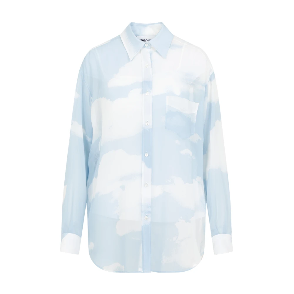 Moschino Femme Bleu Blouses Et Chemises, Taille: 38 Fr Chemise Imprimée All Over E