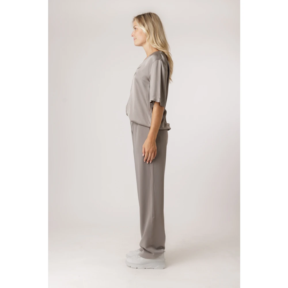 Samsøe Glanzende V-Hals Geplooide Top Gray Dames