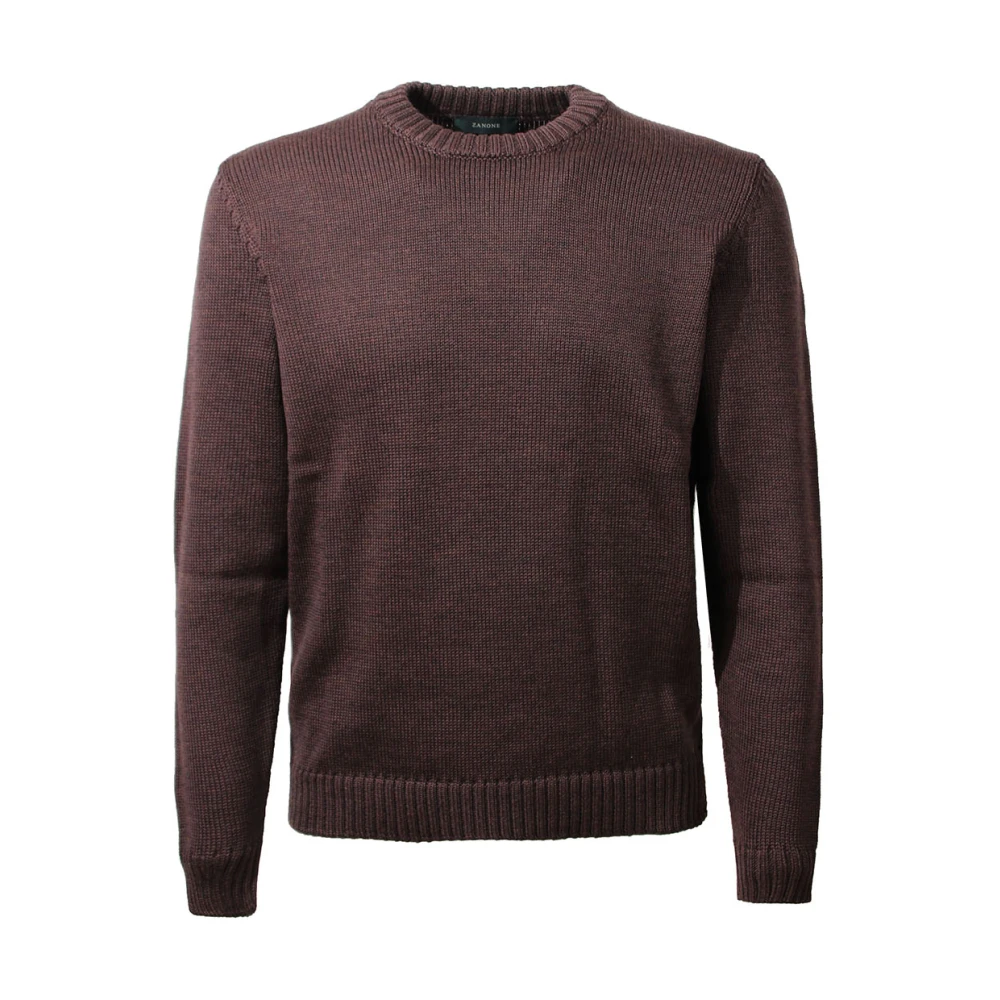 Zanone Donkerbruine Wol Crew-Neck Sweater Brown Heren