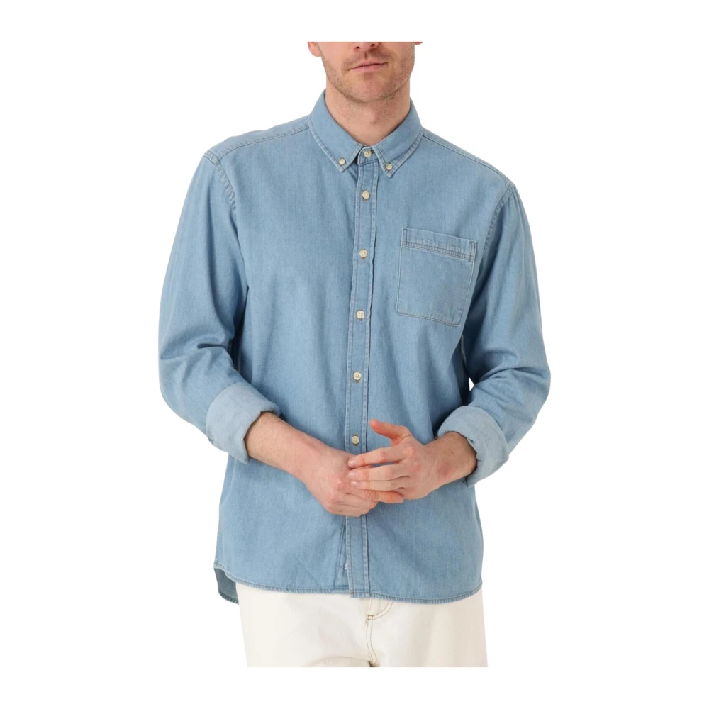Forét Lichtblauw Chambray Casual Overhemd Blue Heren