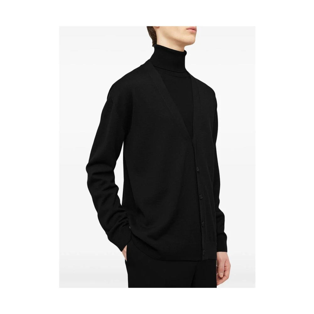 Jil Sander Zwarte Wol V-Hals Gebreide Trui Black Heren