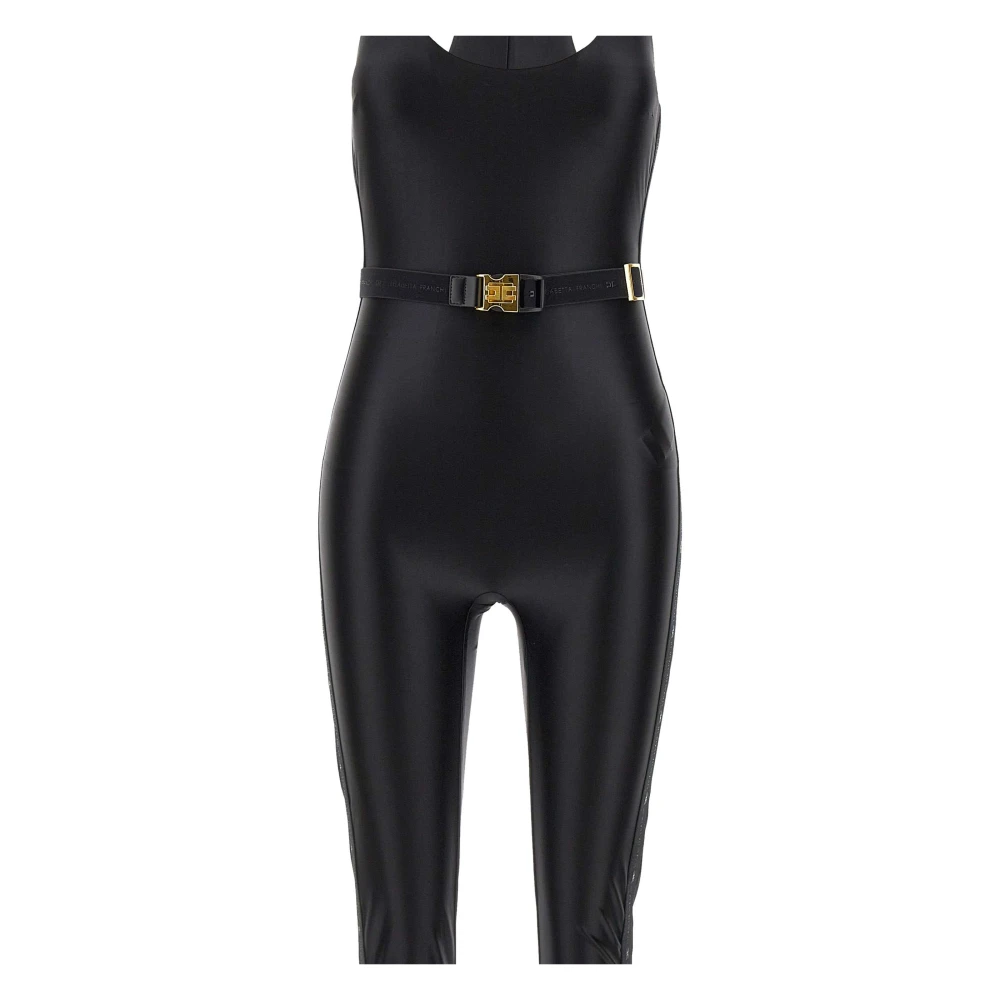 Elisabetta Franchi Zwarte Glanzende Lycra Jumpsuit Halternek Black Dames