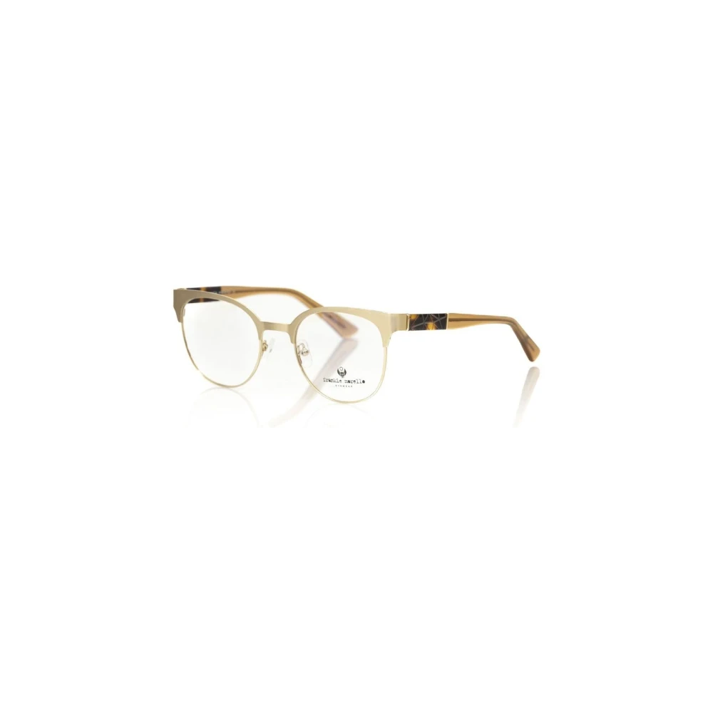 Frankie Morello Gouden Clubmaster Brilmontuur met Geometrisch Patroon Yellow Unisex