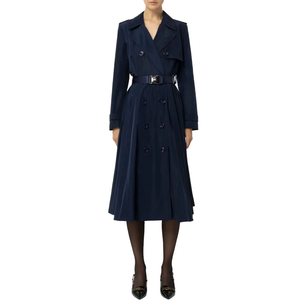 Elisabetta Franchi Dubbelbreasted trenchcoat van polyester Blue Dames