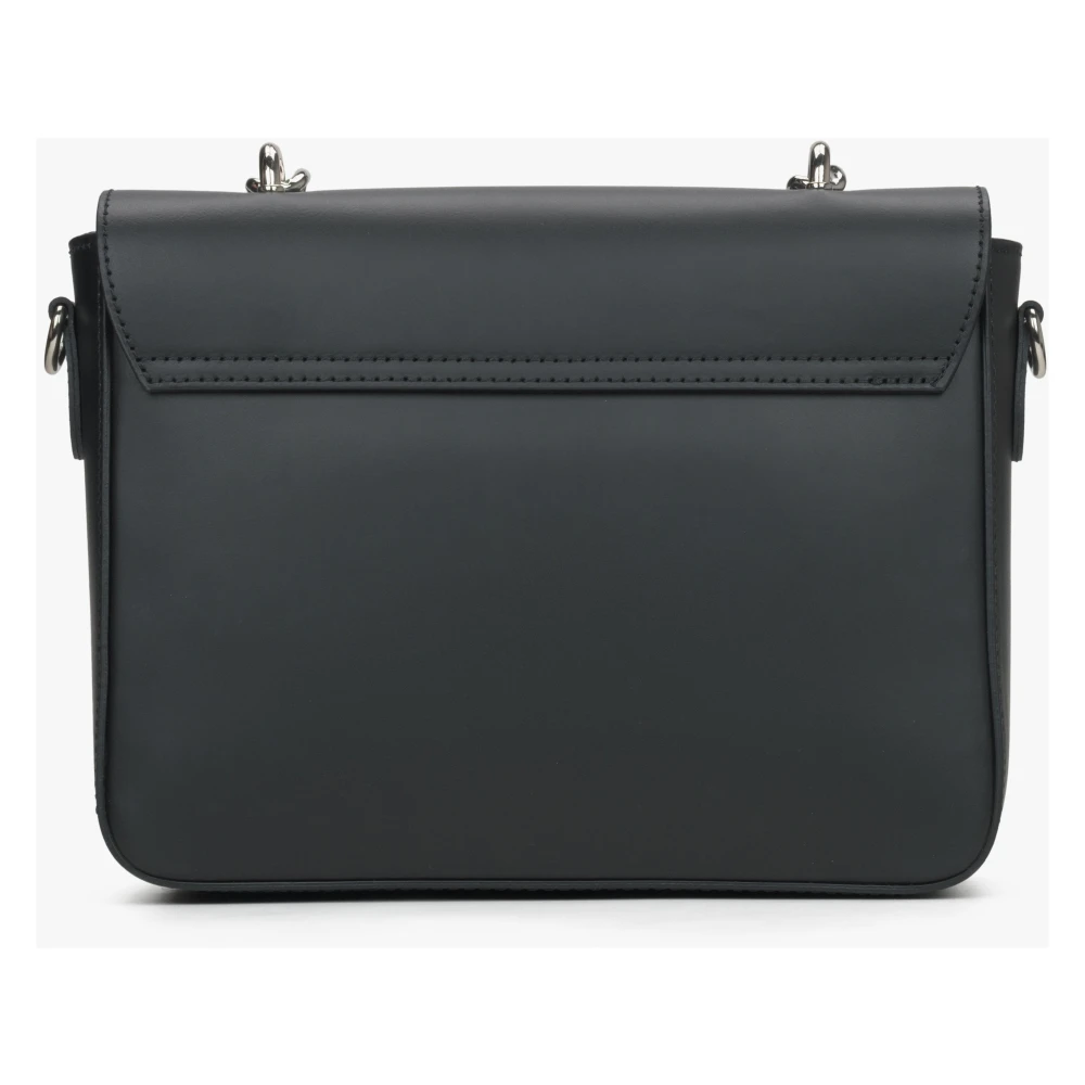 Estro Zwarte schoudertas met kettingriem voor dames gemaakt van premium Italiaans leer Er00115032 Black Dames