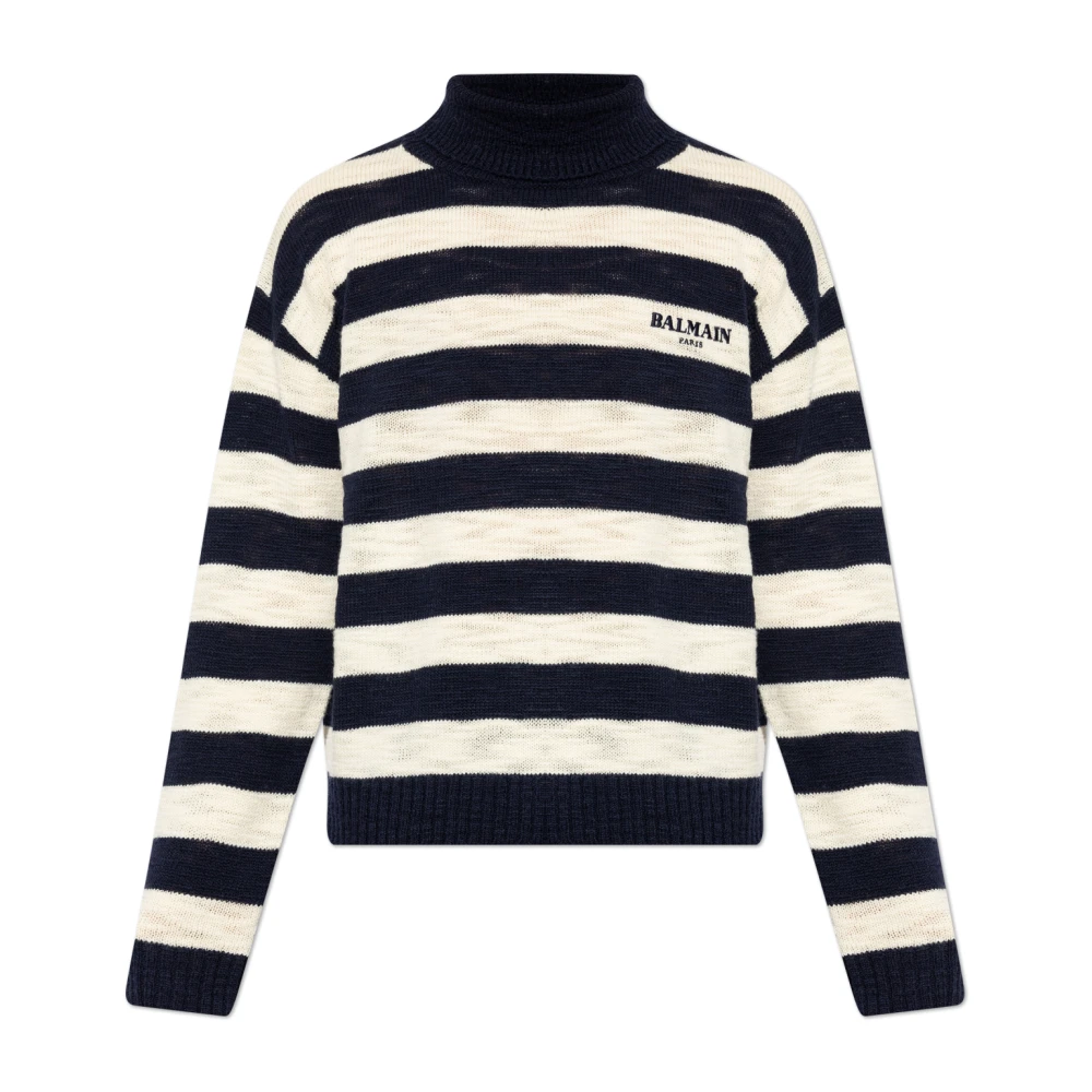 Balmain Men's Blue Wool Turtleneck With Striped Pattern - Turtlenecks - M - Knitwear