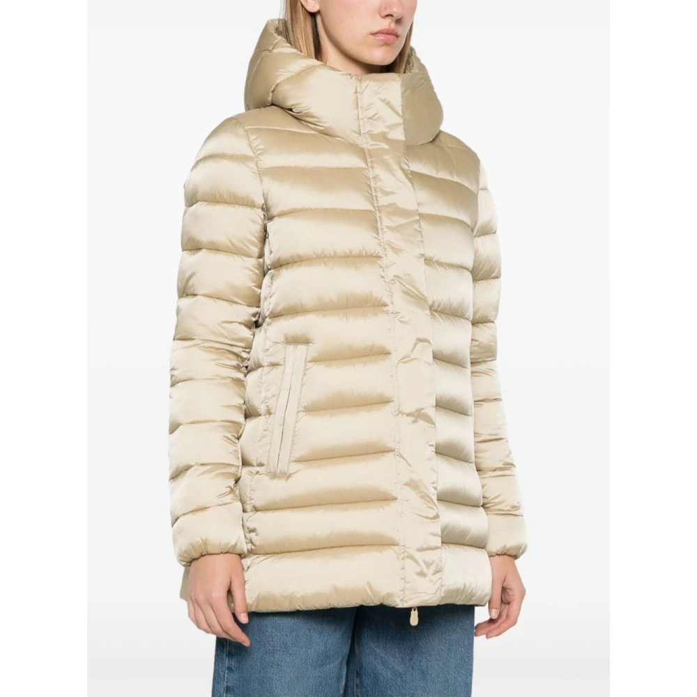Save The Duck Glanzende waterbestendige nylonjas Beige Dames