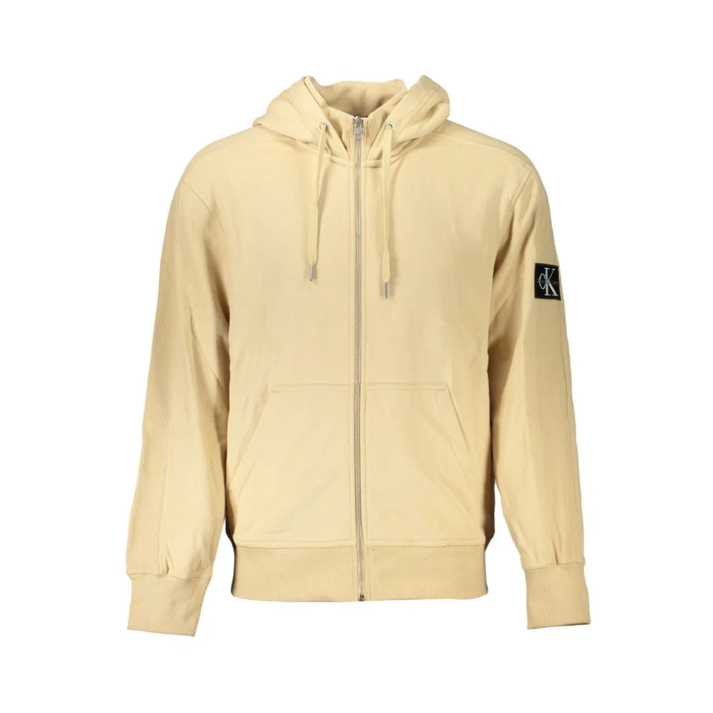 Calvin Klein Men's Beige Hooded Sweatshirt With Zipper - Zip-Throughs - M- Sweatshirts & Hoodies