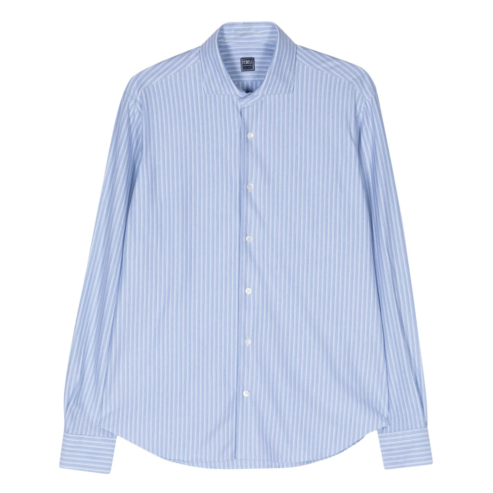 Fedeli Gestreept katoenen stretchshirt Blue Heren