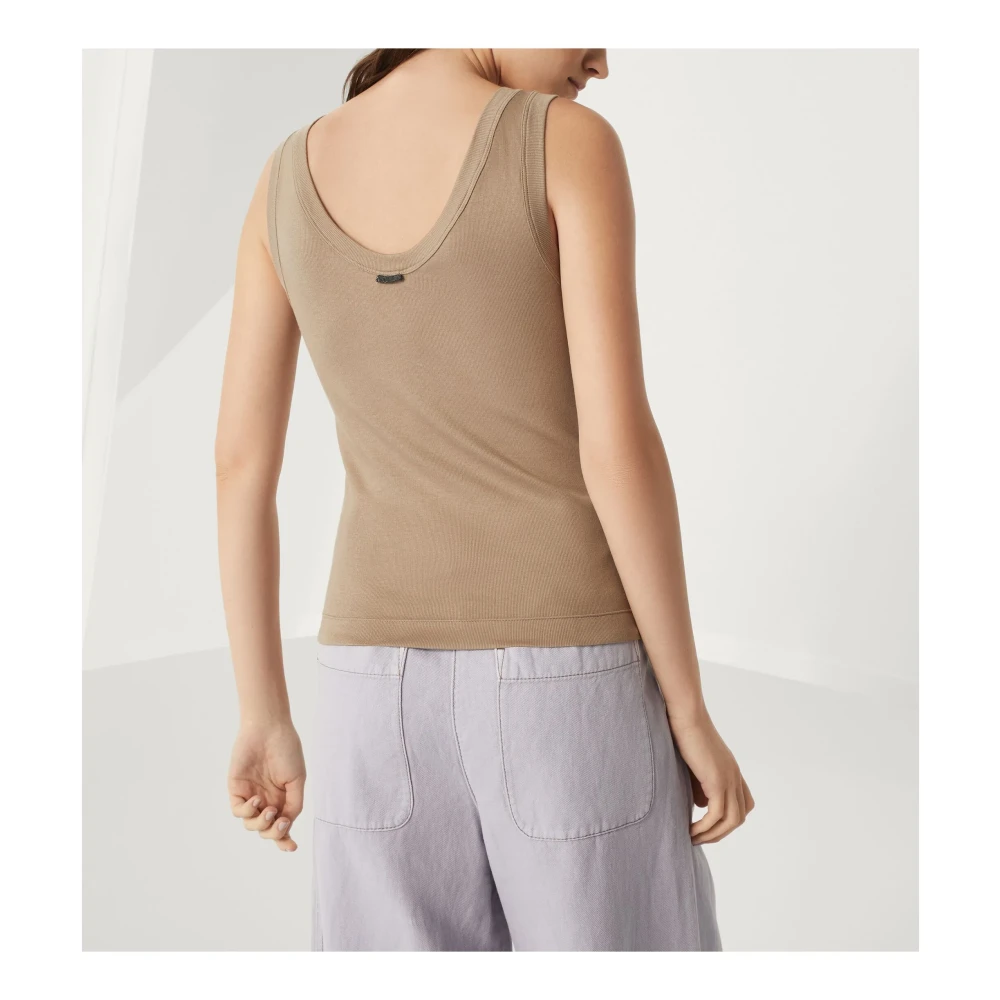 BRUNELLO CUCINELLI Geribbeld jersey top met monili detail Beige Dames