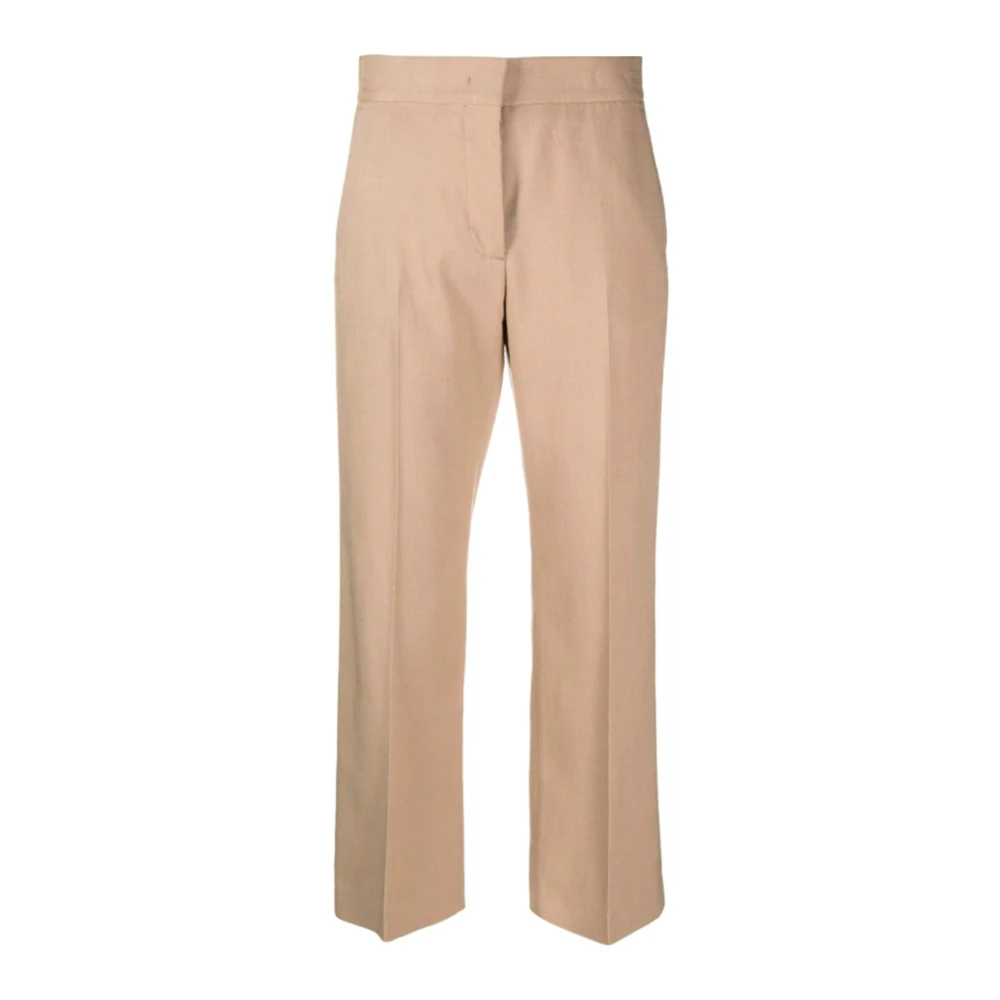Msgm Oogje Rits Broek Zand Rechte Snit Beige Dames