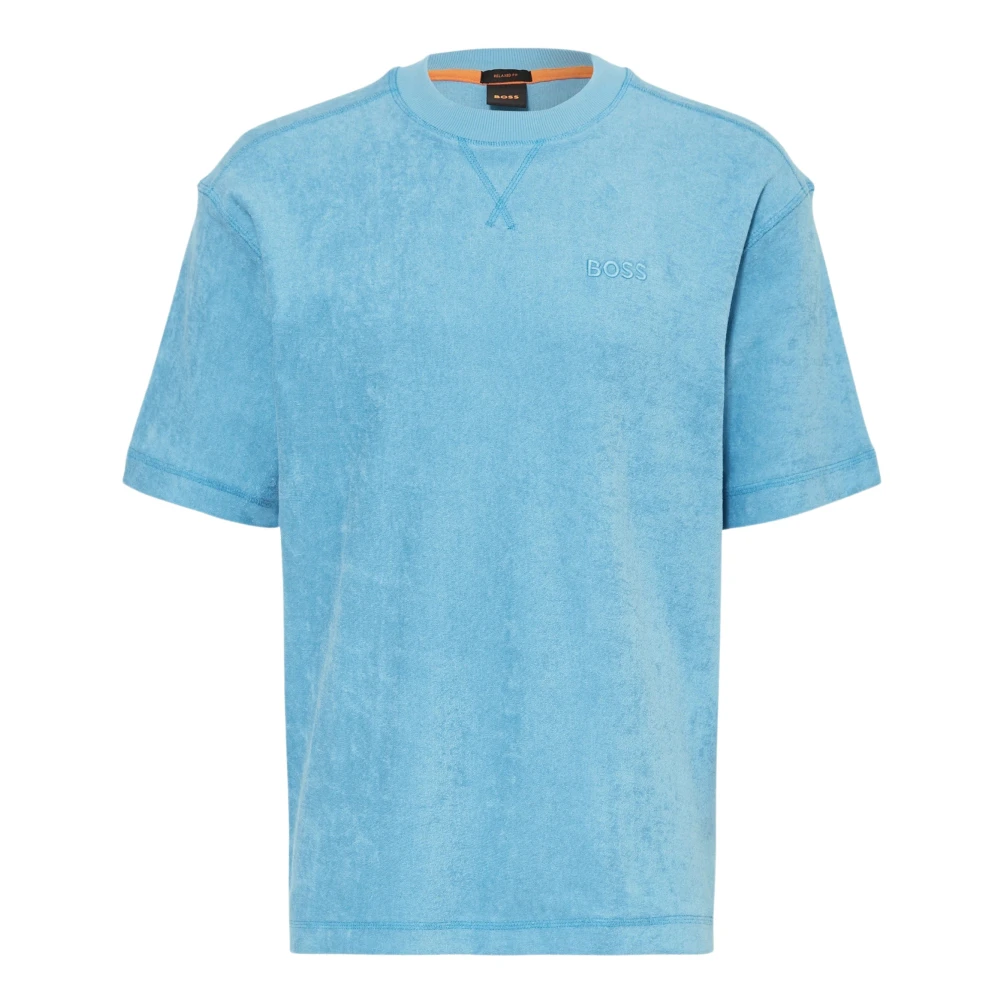 Hugo Boss Katoenen Logo Tee Handdoek Casual T-Shirt Blue Heren