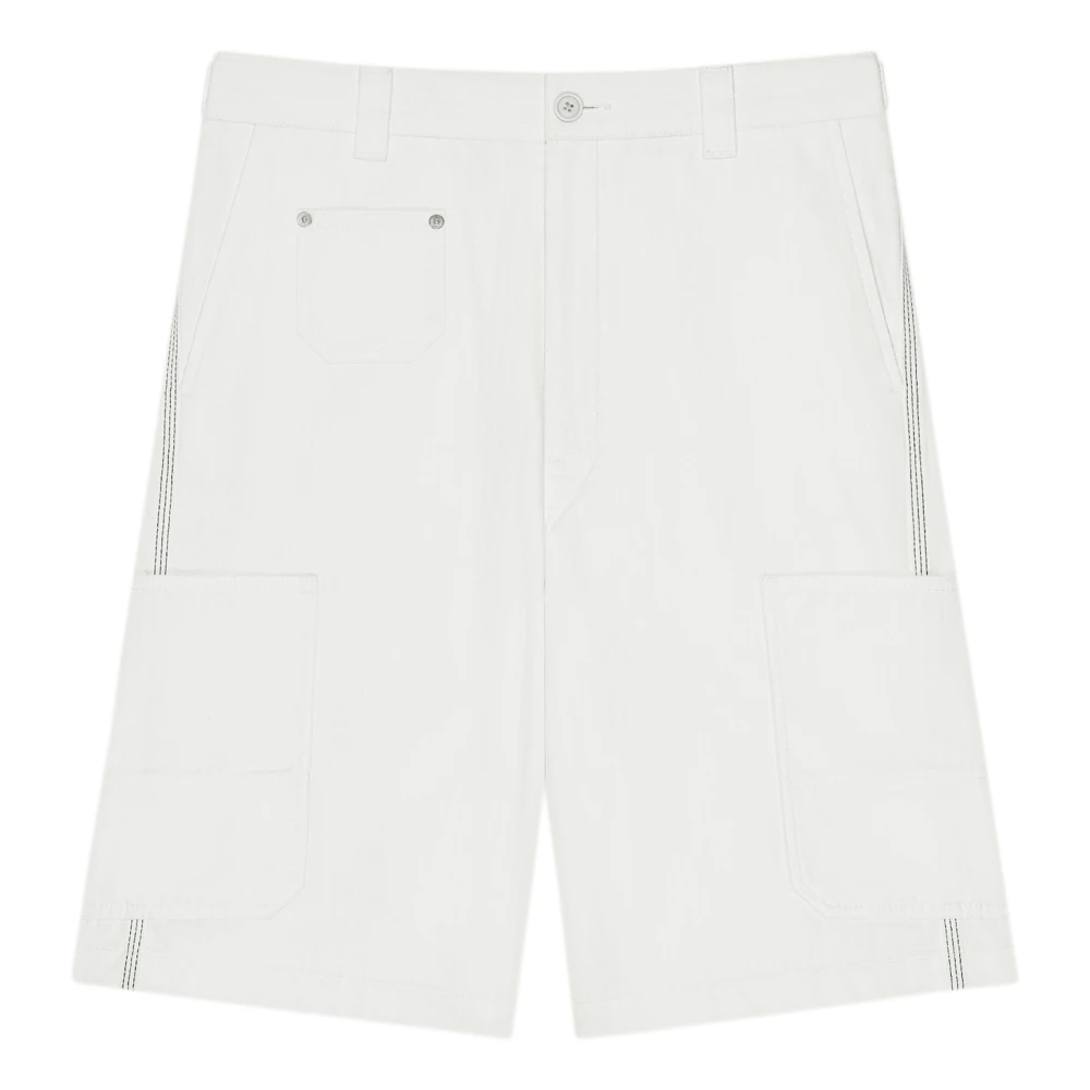 Givenchy Men's White Cargo Bermuda Shorts In Herringbone Denim