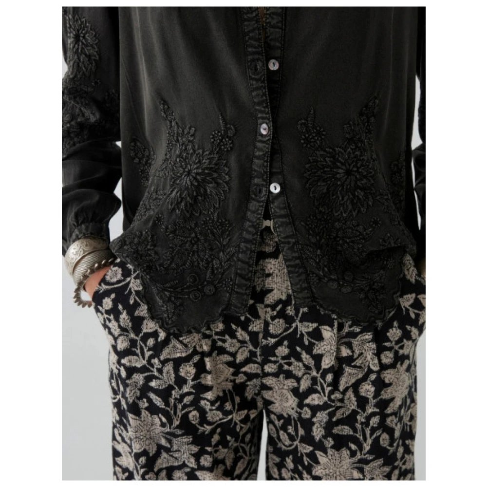 Maison Hotel Bloemen Geborduurd Overhemd Vintage Moderne Stijl Black Dames