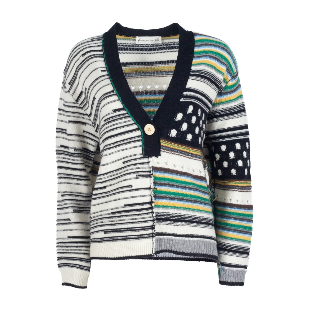 Phisique du Role Multicolor Jacquard Gebreide Trui met V-hals Multicolor Dames