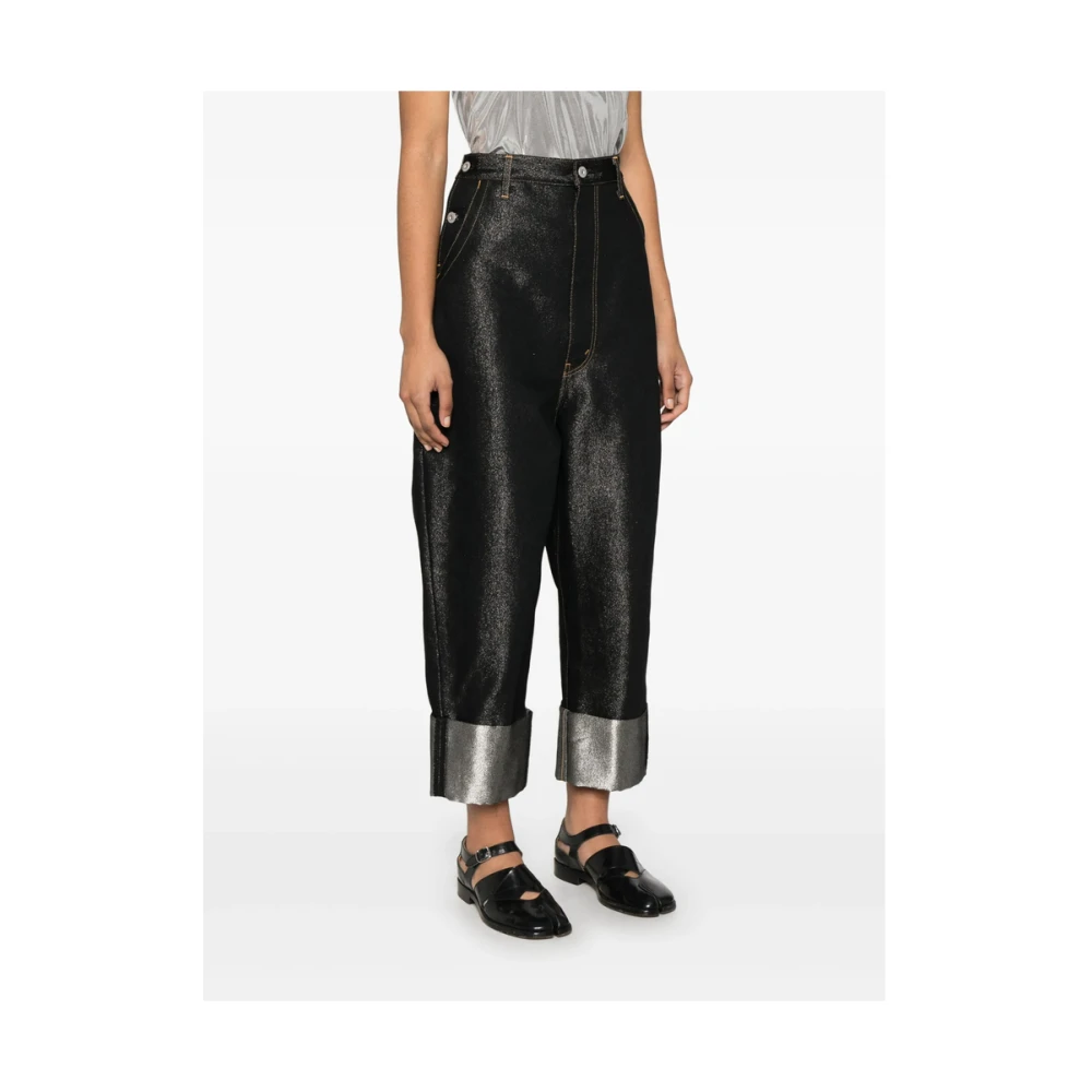 Junya Watanabe Zwarte broek met knoopsluiting en riem Black Dames