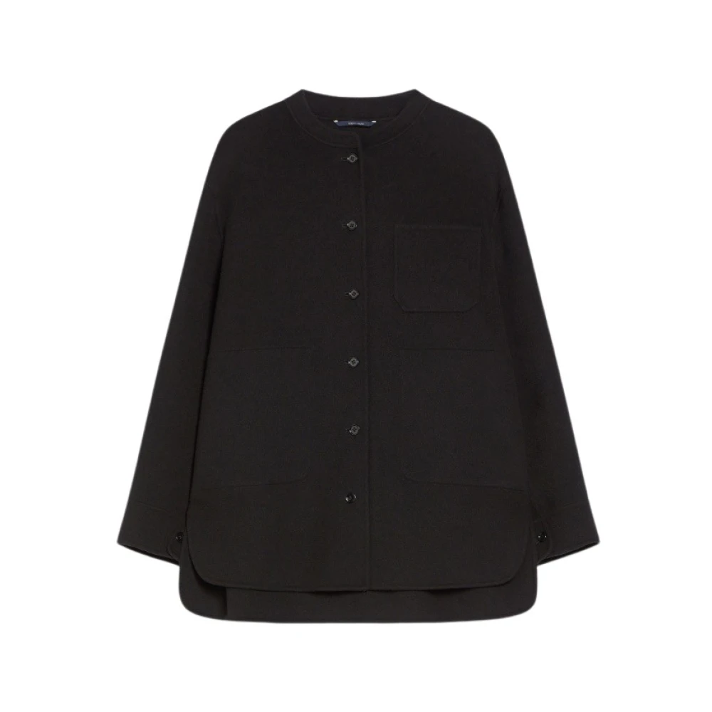 Max Mara Elegante Wollen Jas met Ronde Hals Black Dames