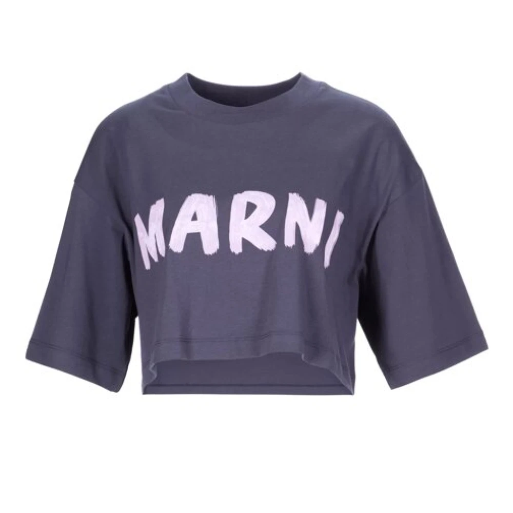 Marni Logo Print Cropped T-Shirt Blue Dames