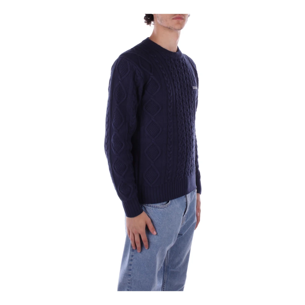Guess Blauwe Sweater met Voorlogo Borduurwerk Blue Heren