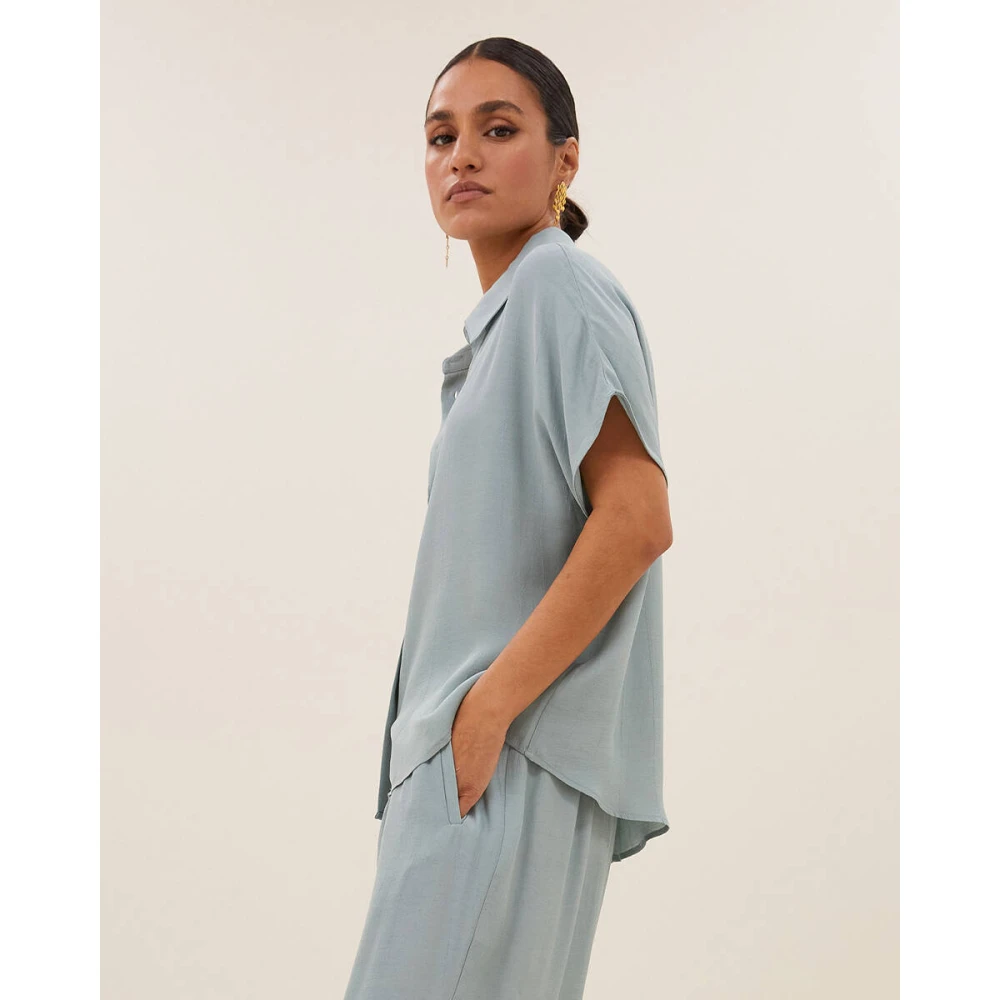 By-Bar Karly Viscose Blouse Korte Mouw Blue Dames
