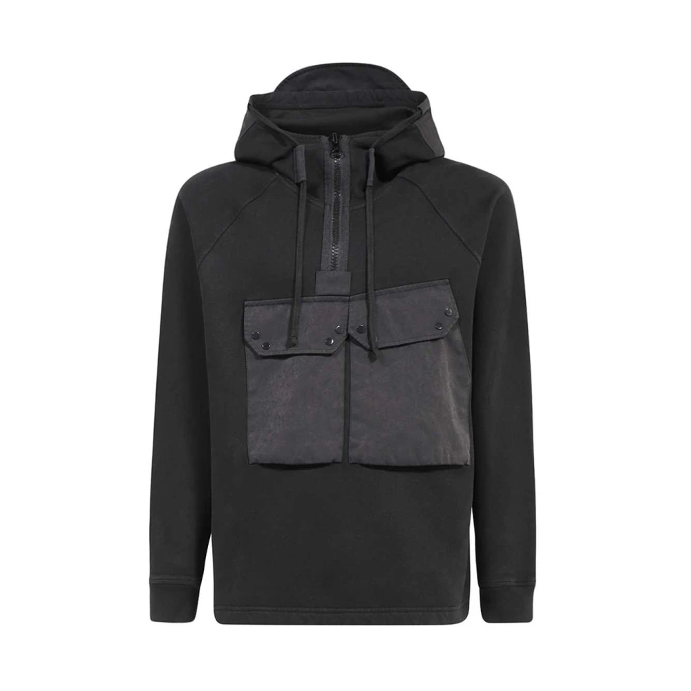 Ten C Geribbelde katoenen hoodie met zakken Black Heren